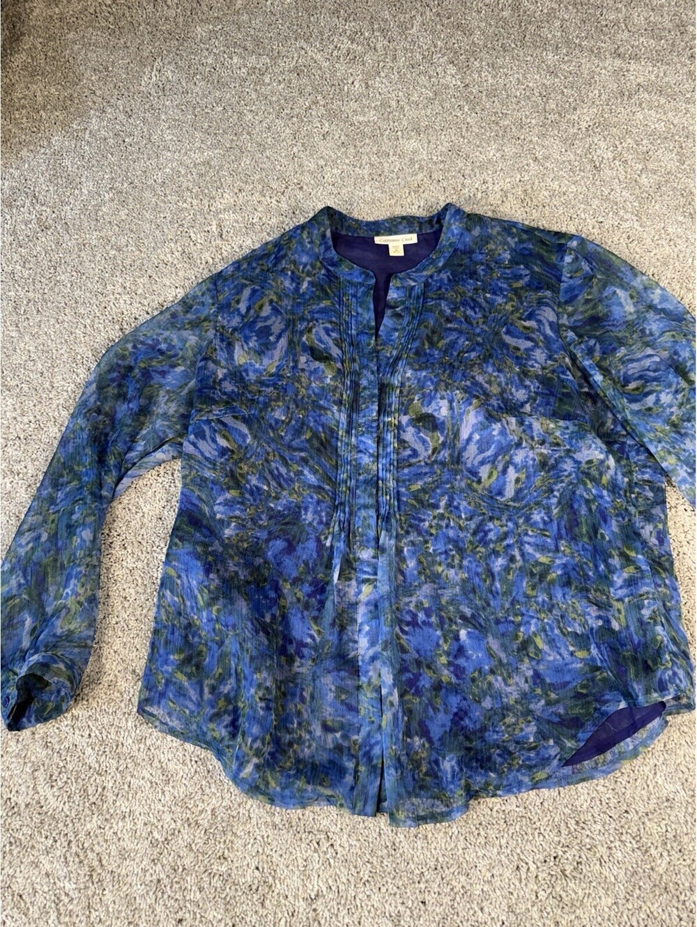 Chico's Design 3 XL VIBRANT Cobalt Art Turquoise Lace Floral Blouse Shirt Top